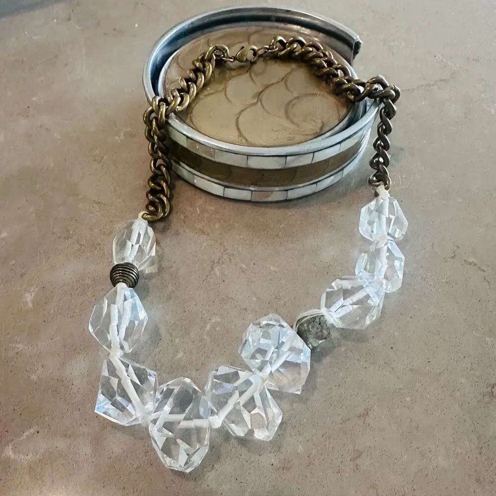 Silpada Crystal Bead Brass Chain Statement Necklace with Pyrite
